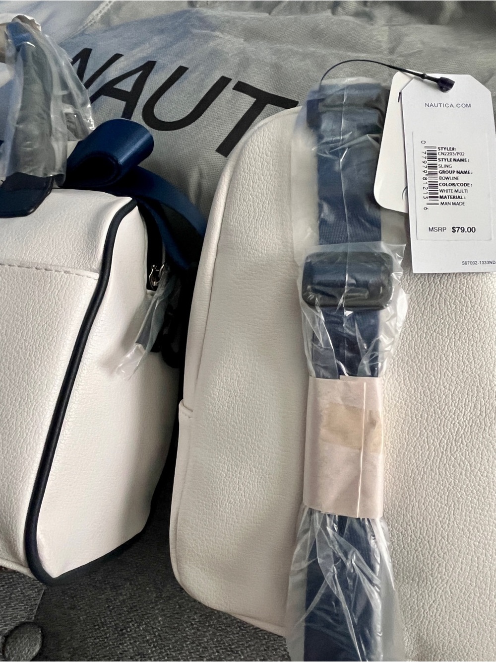 Nautica White Belt Bag with Red & Navy Stripes - Picture 4 of 5